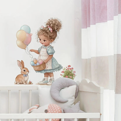 Sticker mural fillette lapin sur mur chambre bébé