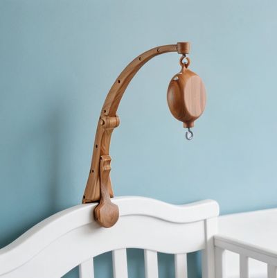 Support pour mobile en bois fixation sur lit a barreaux blanc