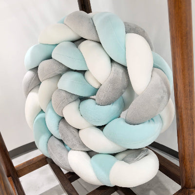 Tour de lit bébé pare-chocs tresse bleu-blanc-gris