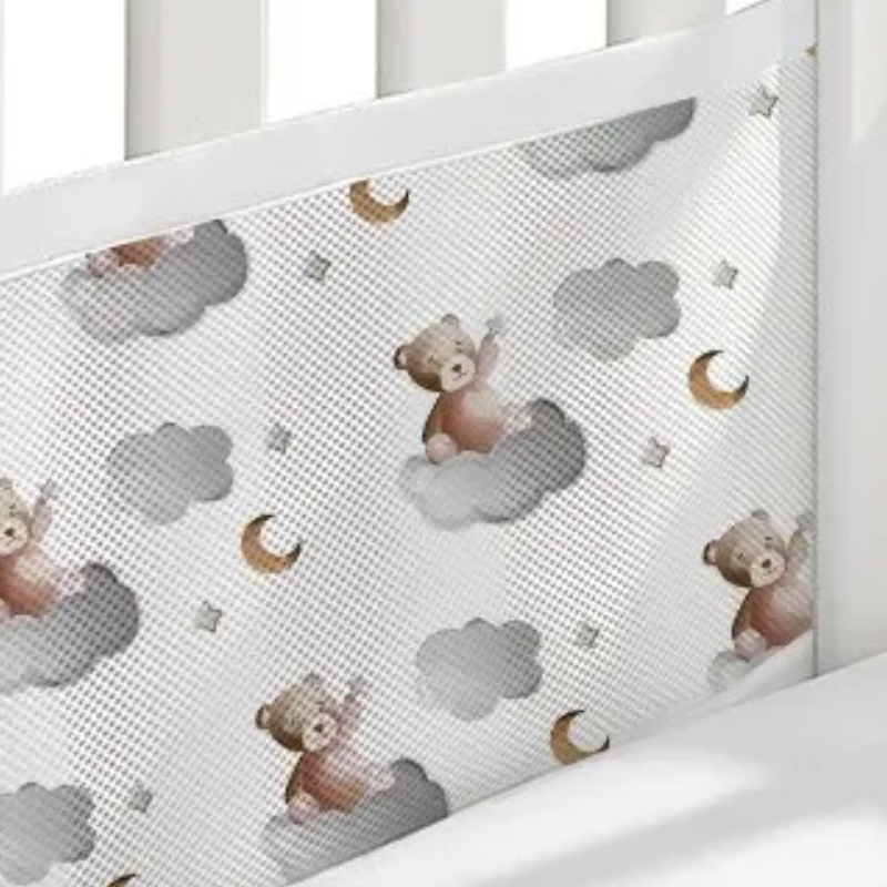 Tour de lit bebe respirant motif oursons et nuages