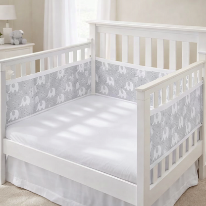 Tour de lit respirant éléphants gris chambre bébé