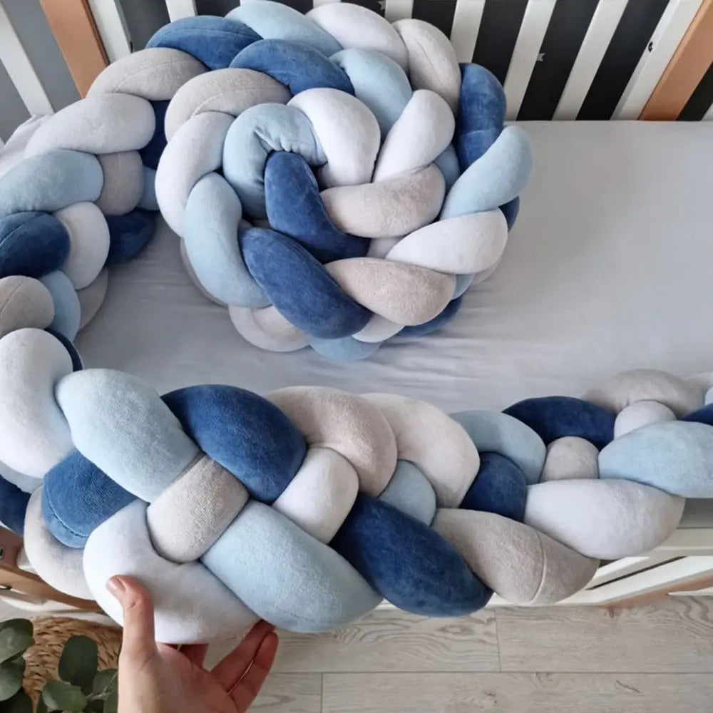 Tour de lit tressé Bleu Blanc Gris 1,50 M tissu Cristal ultra doux