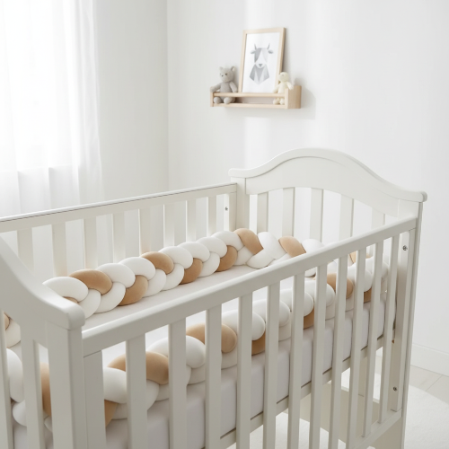 Tresse tour de lit bébé beige blanc 
