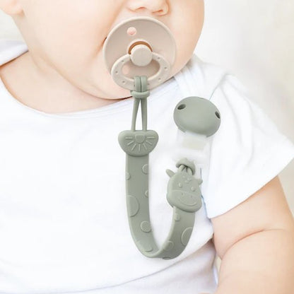 Attache tetine pour bebe en silicone et bois