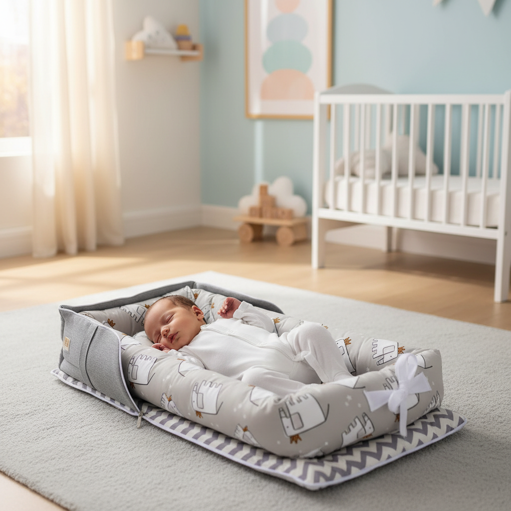 Bébé dort dans le réducteur gris
