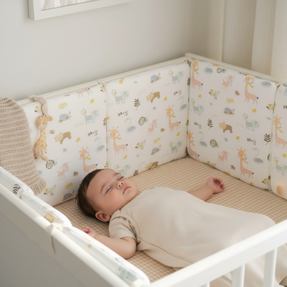 Bébé qui dort dans un lit avec tour de lit savane