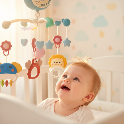 Bébé regardant le mobile bleu