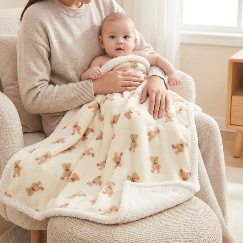 bébé oursons crème dans les bras d'un parent.