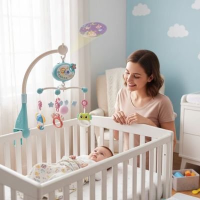 bebe allonge regardant mobile musical bebe