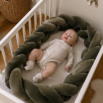 Bébé dormant avec  moelleuse tresse de lit moelleuse
