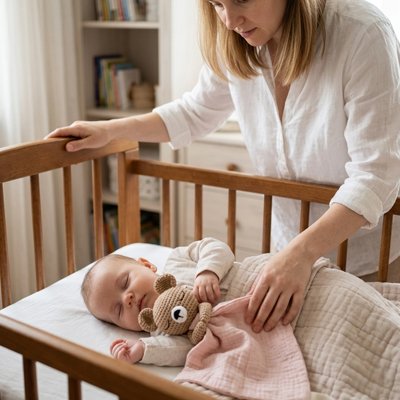 bebe dormant avec un doudou bebe rose 