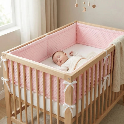 bebe-dort-dans-lit-avec-tour-de-lit-pour-bebe-rose