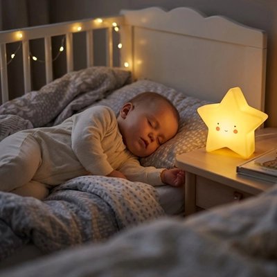 Bébé endormi à l'aide d'un veilleuse bébé LED 