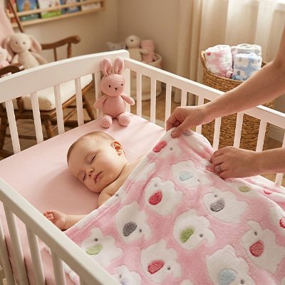 bebe endormi avec couverture bébé rose