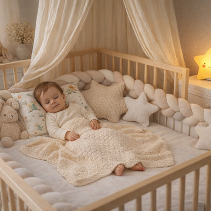 bebe-endormi-dans-son-lit-avec-ciel-de-lit-bebe-beige-securise