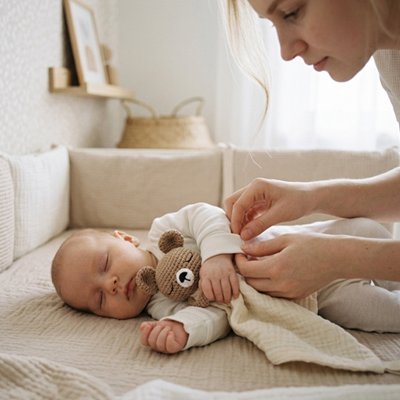 bebe endormi tenant un doudou bebe beige