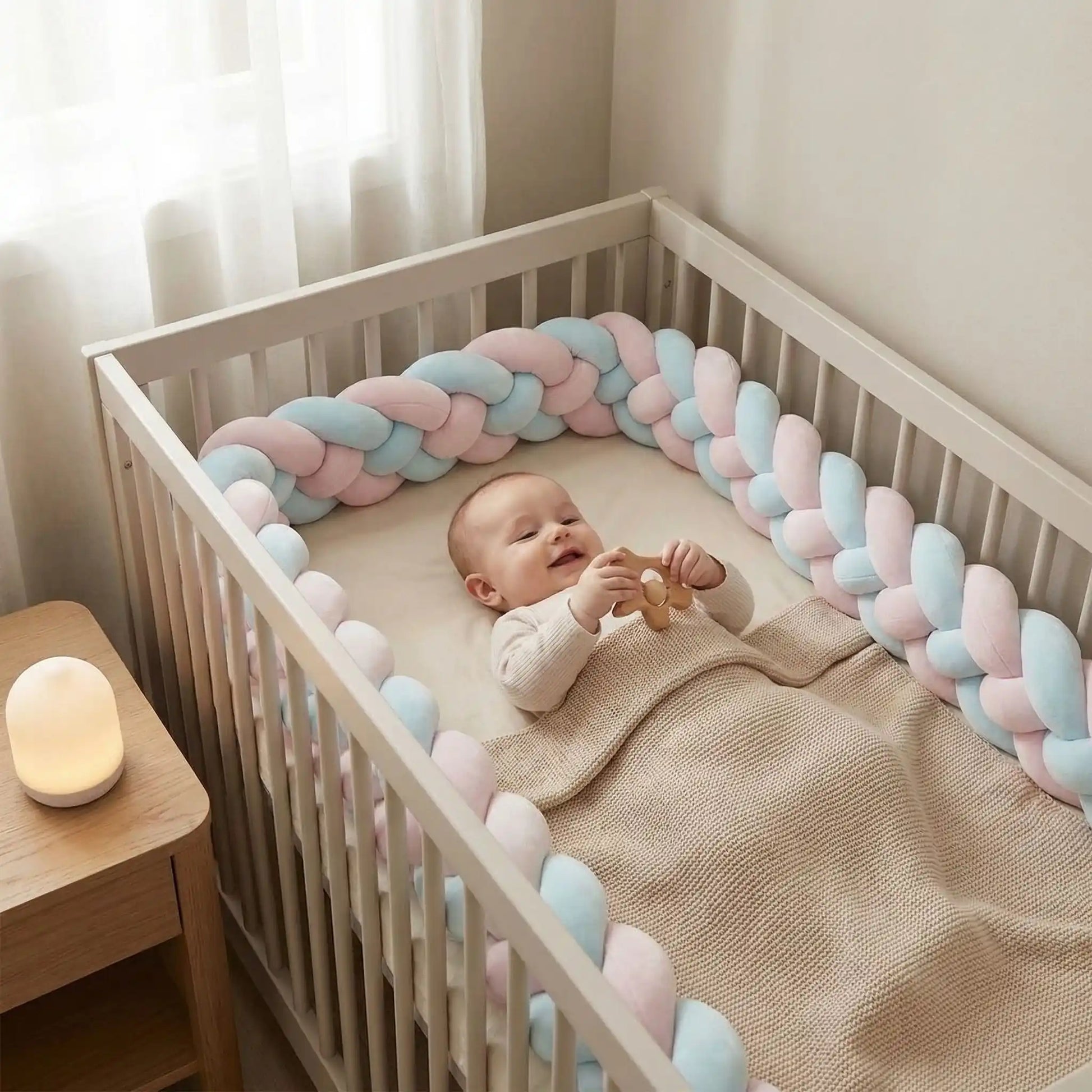 bebe-eveille-dans-son-lit-avec-tour-de-lit-tresse