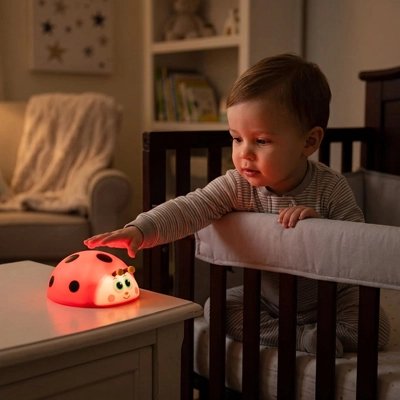 Bébé joueant avec un veilleuse bébé en silicone