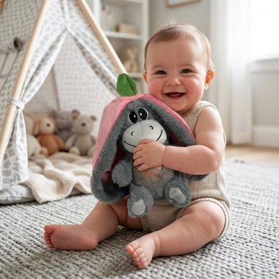 bebe tenant Peluche qui respire