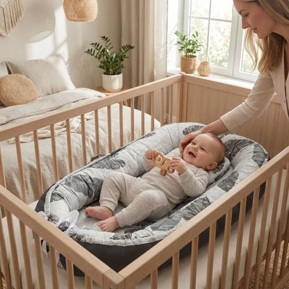 réducteur de lit respirant bébé – cocon motif feuilles