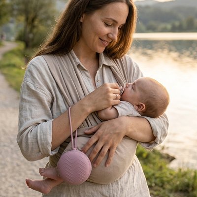 Boite a tetine rose mauve en silicone 