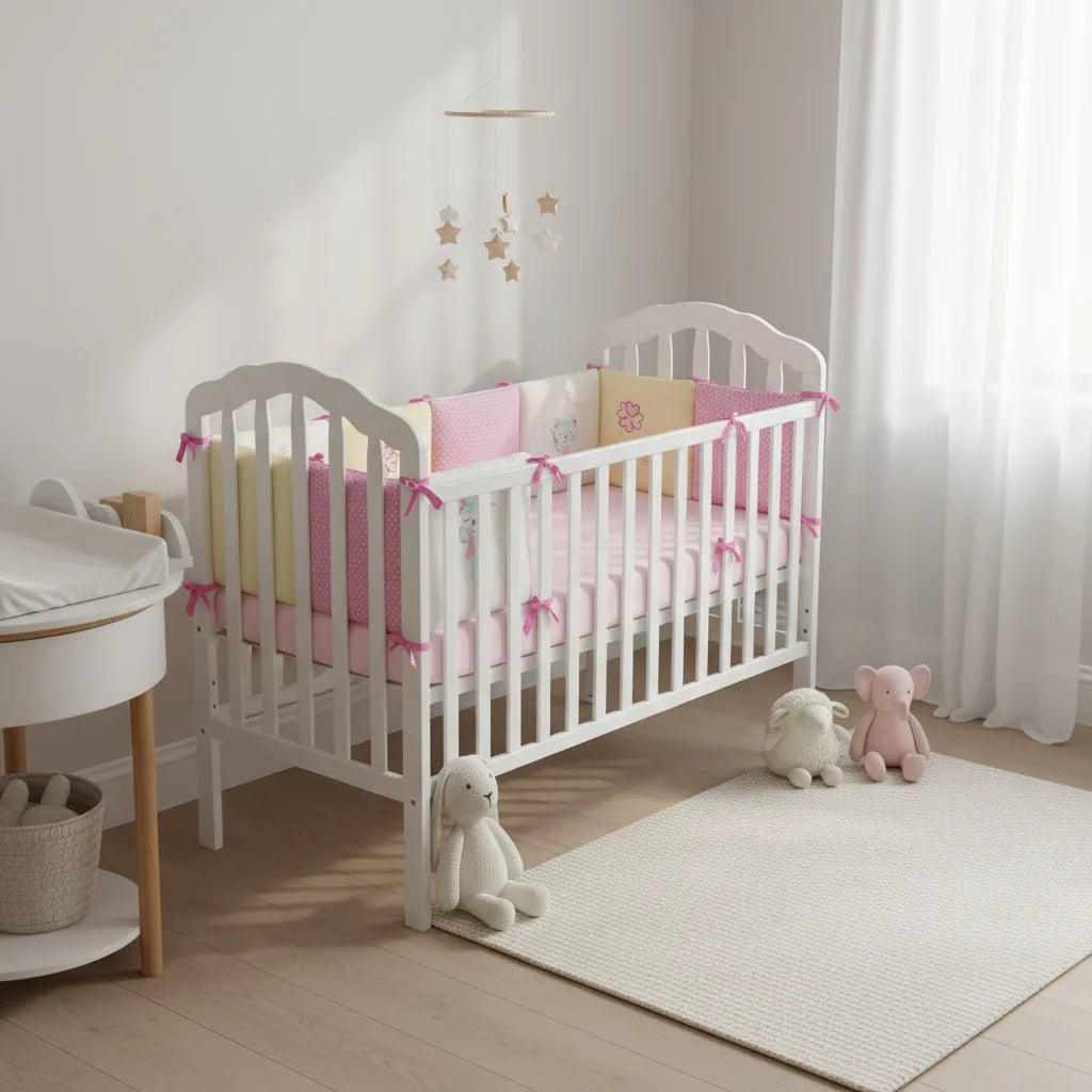 chambre de bébé fille avec tour de lit rose modulable