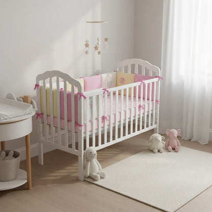chambre de bébé fille avec tour de lit rose modulable