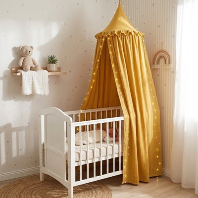 Ciel de lit en coton ou mousseline jaune
