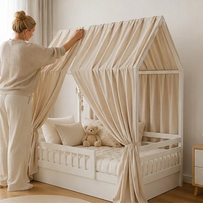 Ciel de lit enfant beige voilage complet