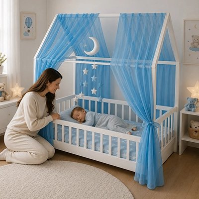 Ciel de lit enfant bleu pour décorations de chambre