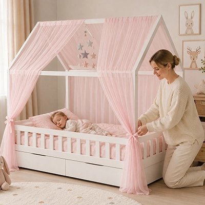 Ciel de lit enfant en mousseline doux et respirant