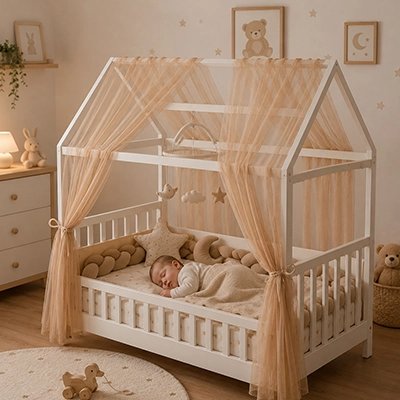 Ciel de lit enfant système d'attache par nouettes