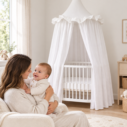 ciel de lit enfant blanc maman et bébé dans la chambre