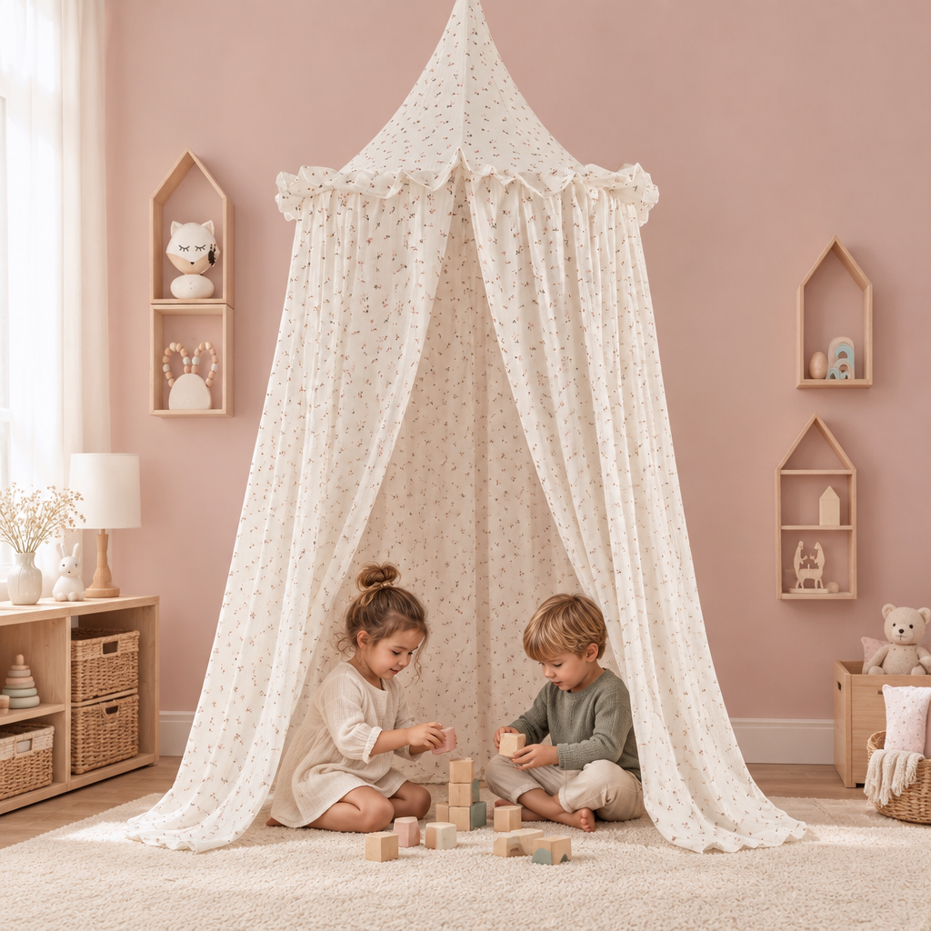 ciel de lit fille dôme mousseline chambre rose