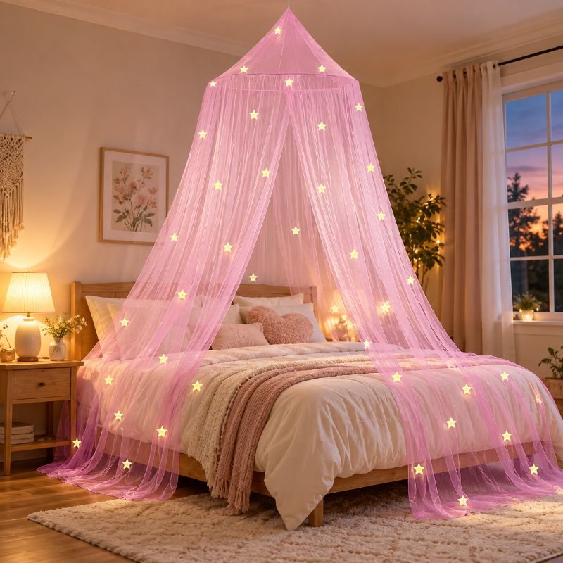 ciel de lit moustiquaire rose chambre de fille
