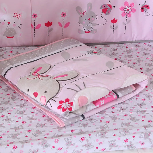 couette et drap-housse bébé fille lapins et fleurs