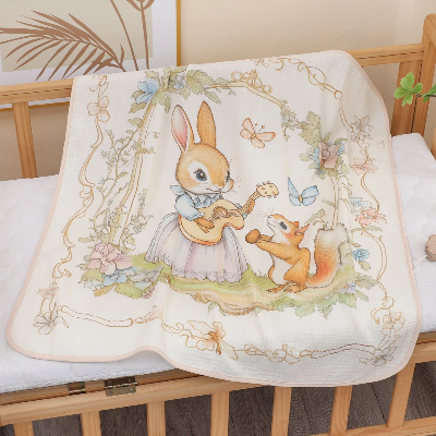 couverture bebe animaux lapin et renard