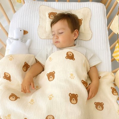 couverture bébé blanc casse marron ours