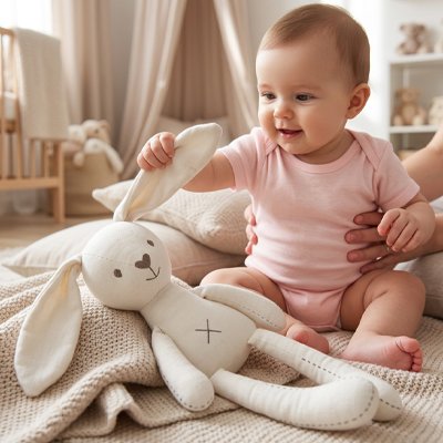 Doudou lapin blanc cassé lapin poupée bébé 