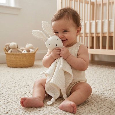 Doudou lapin couleur blanc cassé pour bébé
