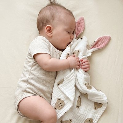 Doudou lapin en coton respirant tête ourson