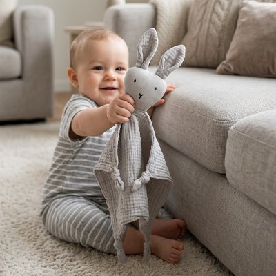 Doudou lapin léger et facile à manipuler par bébé