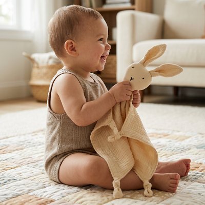 Doudou lapin matière gaufrée respirante 30×30 cm