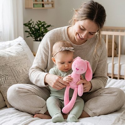 Doudou lapin rose  léger et malléable