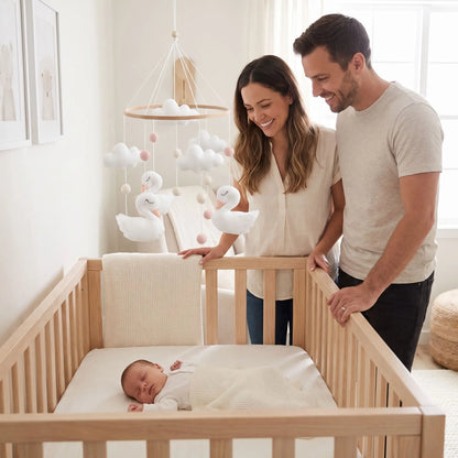 Mobile bébé cygne en feutre fait main – Blanc