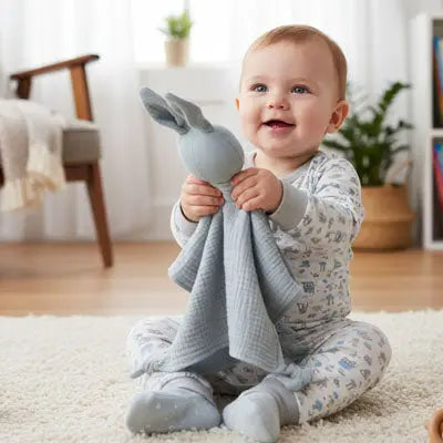 doudou bebe garçon gris forme lapin