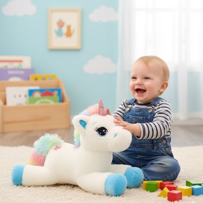 Licorne peluche bleu pour bébé remplissage coton PP 