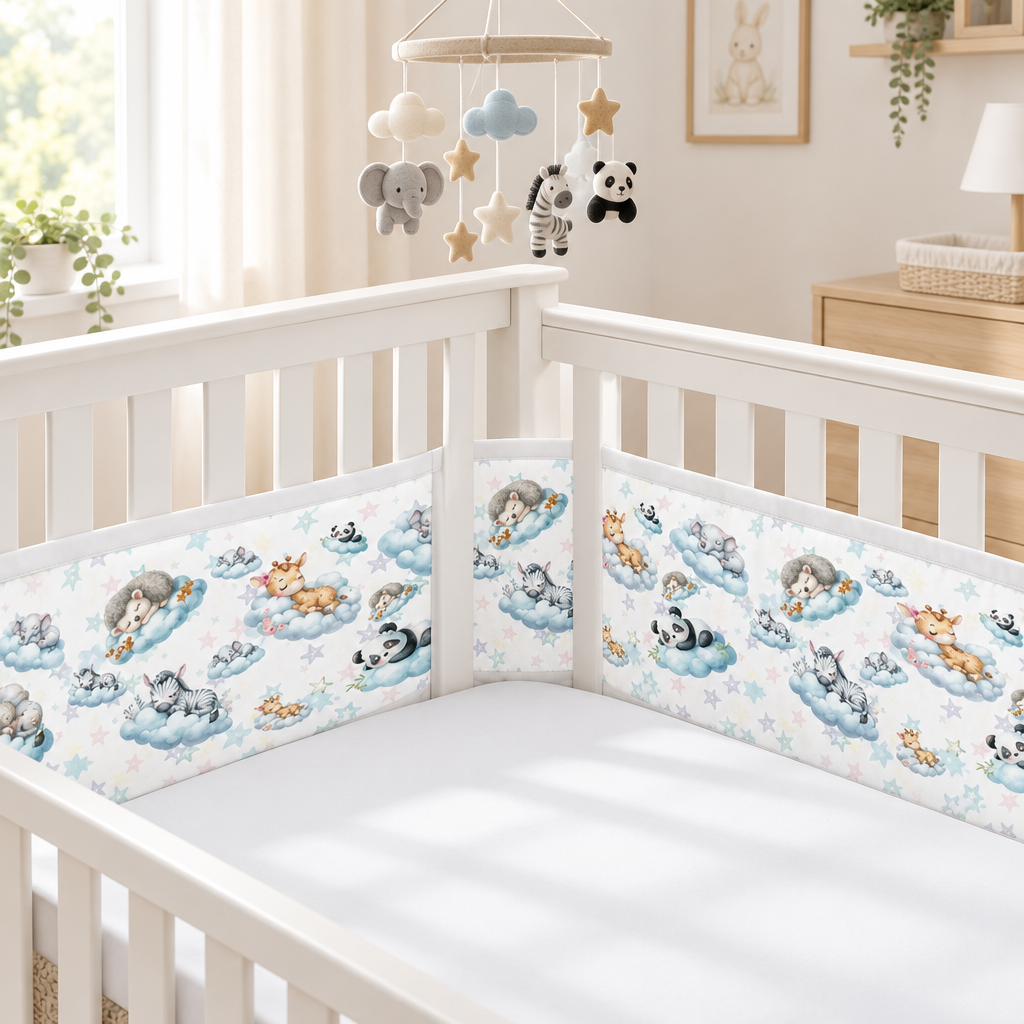 Tour de lit respirant nuage Doux Nuage dans une chambre de bébé