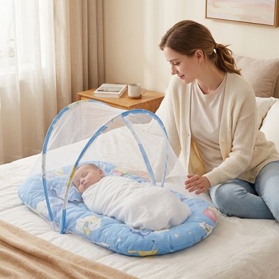 Lit moustiquaire bebe bleu pour berceaux