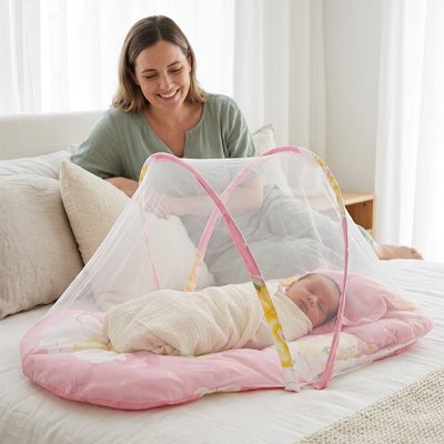 Lit moustiquaire bebe filet transparent rose